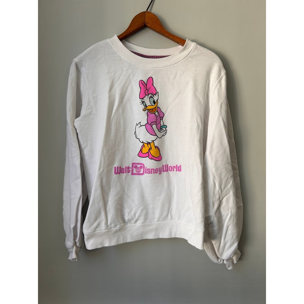 Walt Disney World Daisy Duck White Graphic Sweatshirt Womens Medium Pink Logo